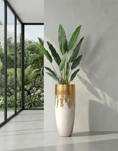 Ukrasna tegla Luxe Lite Universe 70 Ukrasna tegla za cvijeće Luxe 90 cm bijelo-zlatna