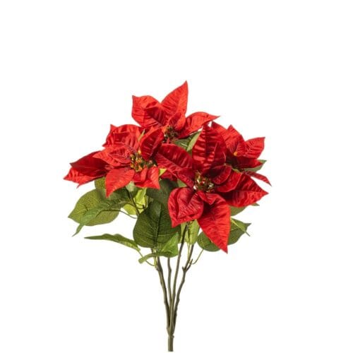 Umjetni božićni cvijet Poinsettia 42 cm crvene boje s 5 cvjetova