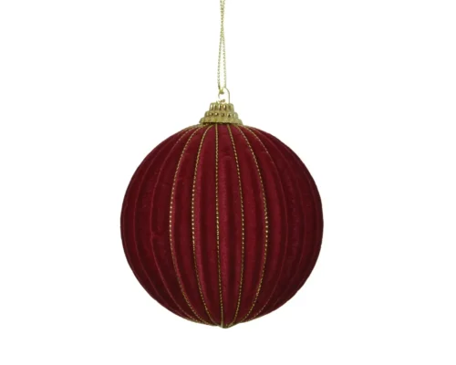 Božićna kuglica baršunasta sa zlatnom žicom bordo 8 cm