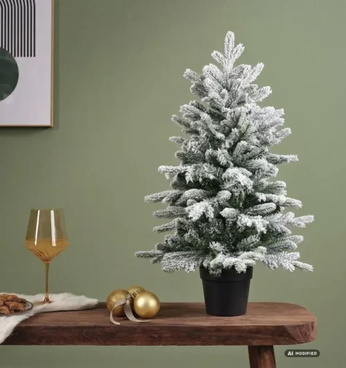 Umjetno zasnježeno božićno drvce Grandis 90 cm u crnoj posudi