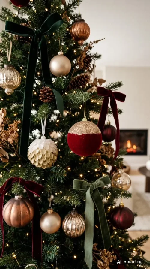 Božićna dekoracija s kuglicama i blagdanskim ukrasima